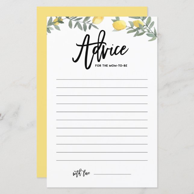 Boho Lemon Advice for the Mum to be Baby Shower (Front/Back)