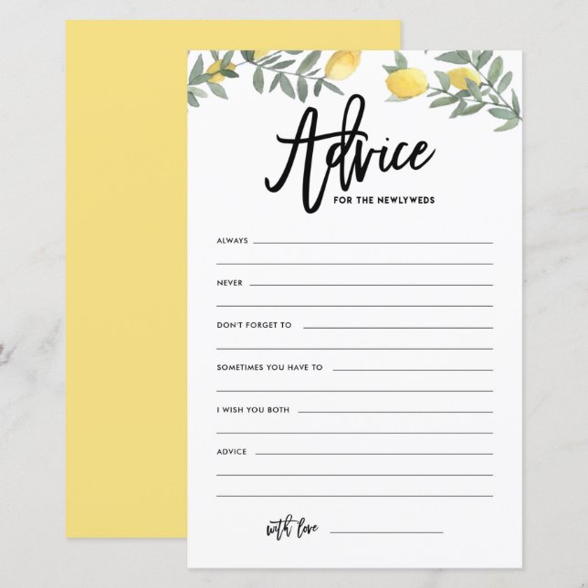 Boho Lemon Advice for the Newlyweds Wedding Advice (Front/Back)