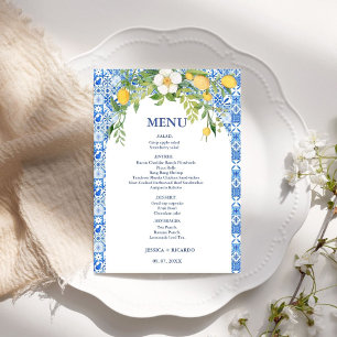 Boho Lemon Blue Mediterranean tile Italian Wedding Menu