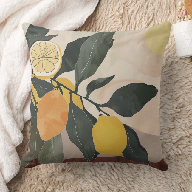 Boho Lemon Branch with Sun Abstract Fruit Artwork Cushion (Blanket)