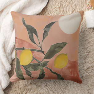 Boho Lemon Branch with Sun Minimalist Abstract (2) Cushion