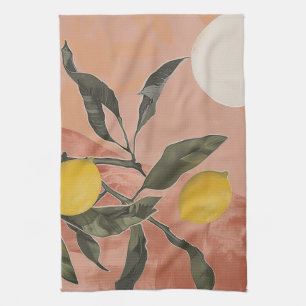 Boho Lemon Branch with Sun Minimalist Abstract (2) Tea Towel