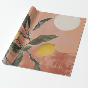 Boho Lemon Branch with Sun Minimalist Abstract (2) Wrapping Paper