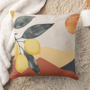 Boho Lemon Branch with Sun Minimalist Abstract Cushion