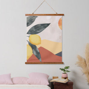 Boho Lemon Branch with Sun Minimalist Abstract Hanging Tapestry