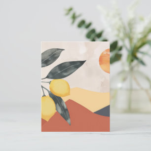 Boho Lemon Branch with Sun Minimalist Abstract Postcard