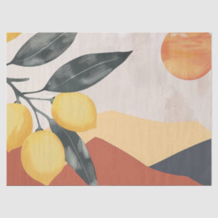 Boho Lemon Branch with Sun Minimalist Abstract Tissue Paper