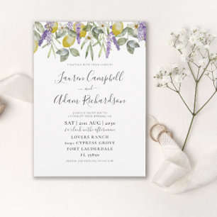 Boho Lemon & Lavender Foliage Wedding Invitation