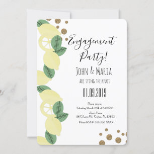Boho Lemon Slices Engagement Party Faux Glitter Invitation