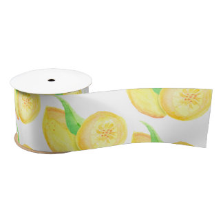 Boho Lemon Watercolor Satin Ribbon