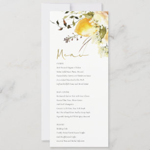 Boho Lemon Yellow Floral Wedding Menu Card