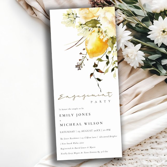 Boho Lemon Yellow Watercolor Floral Engagement Invitation (Creator Uploaded)