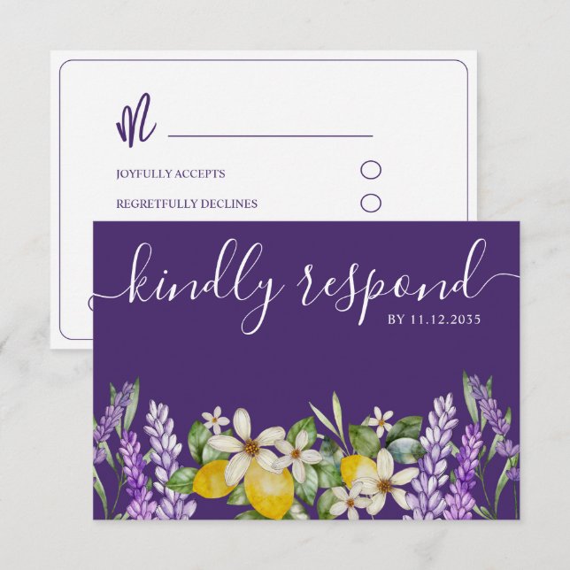 Boho Lemons & Lavender Wedding RSVP (Front/Back)