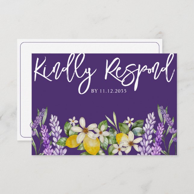 Boho Lemons & Lavender Wedding RSVP (Front/Back)