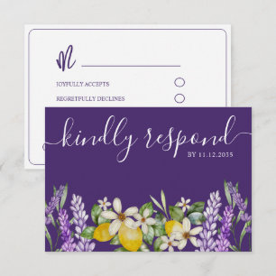 Boho Lemons & Lavender Wedding RSVP Card