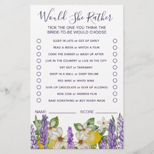 Boho Lemons & Lavender Would She Rather Game  Flyer