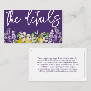 Boho Lemons & Purple Lavender Wedding Details  Enclosure Card