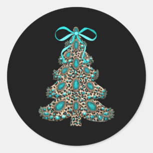 Boho Leopard Christmas Tree Cheetah Print Coquette Classic Round Sticker