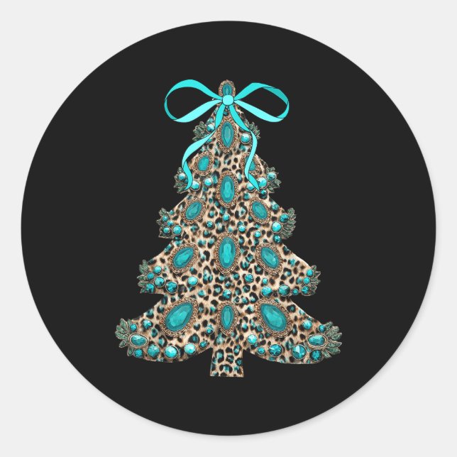 Boho Leopard Christmas Tree Cheetah Print Coquette Classic Round Sticker (Front)