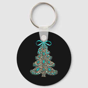 Boho Leopard Christmas Tree Cheetah Print Coquette Key Ring