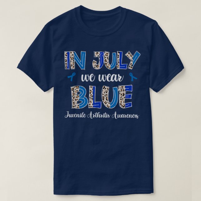 Boho Leopard July We Wear Blue Juvenile Arthritis  T-Shirt (Design Front)