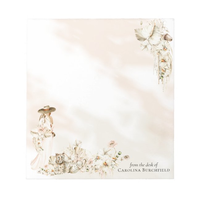 Boho Leopard | Lady  Floral Bridal Shower Favour Notepad (Front)