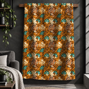 Boho Leopard Print Vibrant Abstract Fleece Blanket