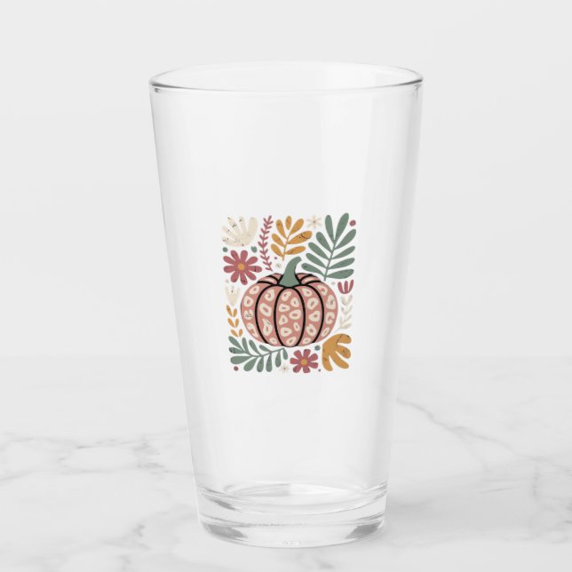 Boho Leopard Pumpkin Fall � Retro Autumn Floral Ha Glass (Front)