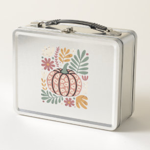Boho Leopard Pumpkin Fall � Retro Autumn Floral Ha Metal Lunch Box