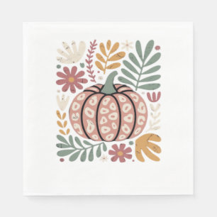 Boho Leopard Pumpkin Fall � Retro Autumn Floral Ha Napkin