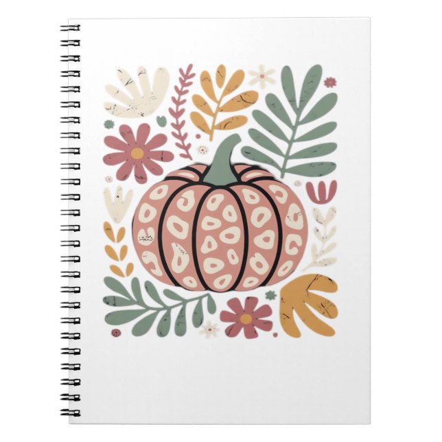 Boho Leopard Pumpkin Fall � Retro Autumn Floral Ha Notebook (Front)