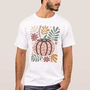 Boho Leopard Pumpkin Fall � Retro Autumn Floral Ha T-Shirt