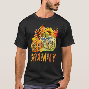 Boho Leopard Pumpkins Grammy Fall Leaves Autumn Th T-Shirt