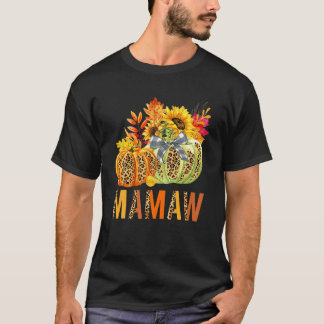 Boho Leopard Pumpkins Mamaw Fall Leaves Autumn Tha T-Shirt
