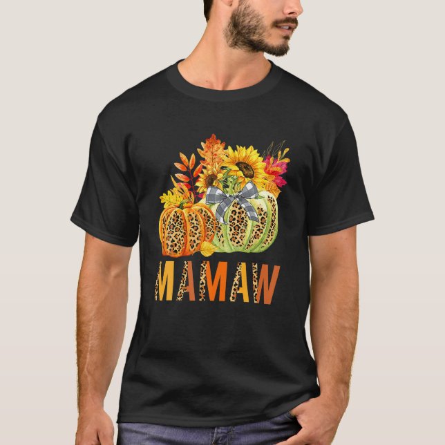 Boho Leopard Pumpkins Mamaw Fall Leaves Autumn Tha T-Shirt (Front)