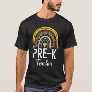 Boho Leopard Rainbow Back To School Pre K Teacher T-Shirt