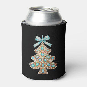 Boho Leopard Turquoise Christmas Tree Coquette Bow Can Cooler