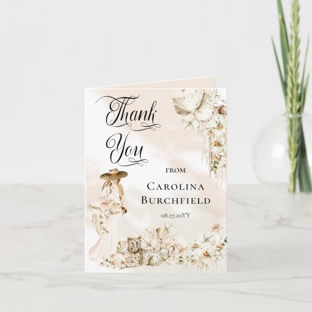 Boho Leopard | Woman Tropical Baby Shower Thank You Card (Front)