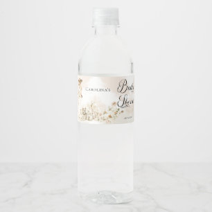 Boho Leopard Woman Tropical Floral Bridal Shower Water Bottle Label