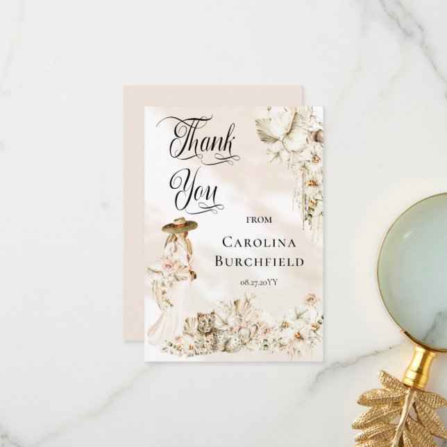 Boho Leopard | Woman Tropical Girl Baby Shower  Thank You Card (Front/Back In Situ)