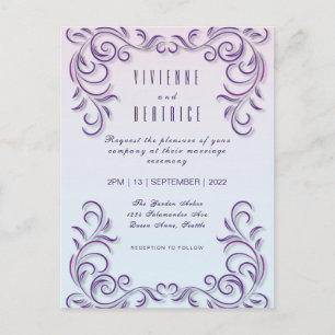 Boho Lesbian wedding Lilac invitation Postcard