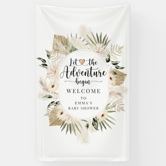 Boho Let The Adventure Begin Baby Shower  Banner (Vertical)