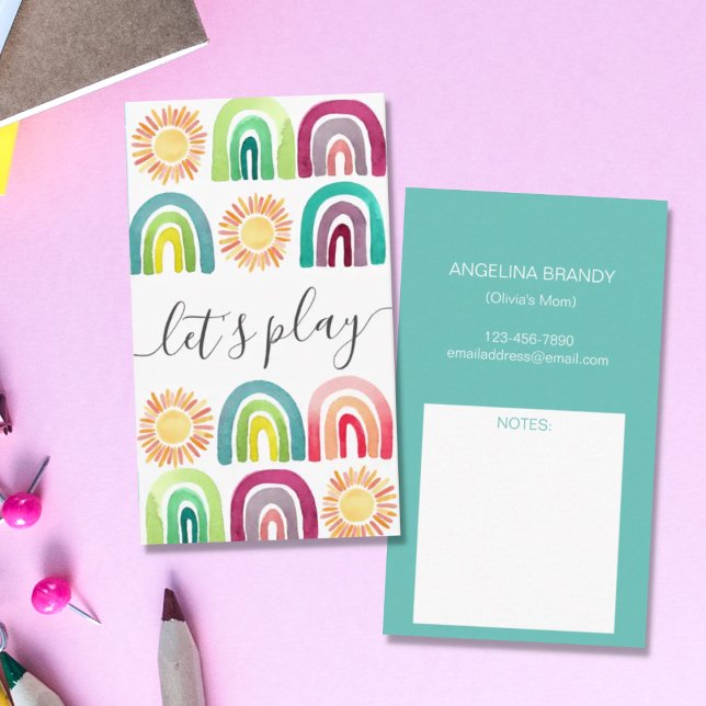 Boho Let's Play Rainbow & Suns Playdate Mummy Calling Card (Creator Uploaded)