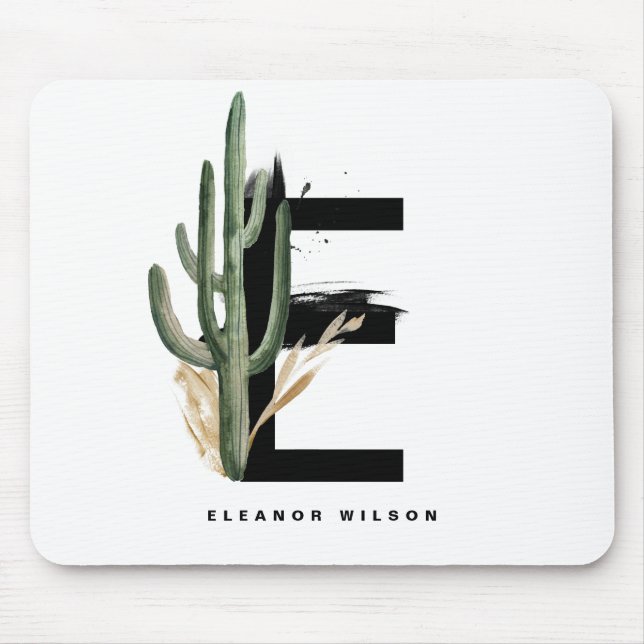 Boho Letter E Monogram | Tropical Cactus Monogram Mouse Mat (Front)