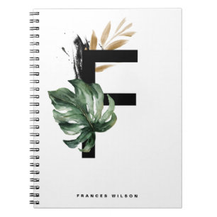Boho Letter F Monogram Tropical Monstera Monogram Notebook
