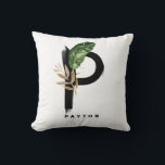 Boho Letter P Monogram Palm Leaves Tropical Cushion<br><div class="desc">Customisable letter P monogram pillow featuring watercolor tropical palm leaf,  faux gold foil leaf and black watercolor brush accents. Personalise this tropical monogram pillow by adding your name or other details. This boho letter P monogram pillow will be perfect as a gift. Other letters are available.</div>
