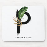 Boho Letter P Monogram Palm Leaves Tropical Mouse Mat<br><div class="desc">Customizable letter P monogram mousepad featuring watercolor tropical palm leaf,  faux gold foil leaf and black watercolor brush accents. Personalize this tropical monogram mousepad by your name or other details. This boho letter P monogram mousepad will be perfect as a gift. Other letters are available.</div>