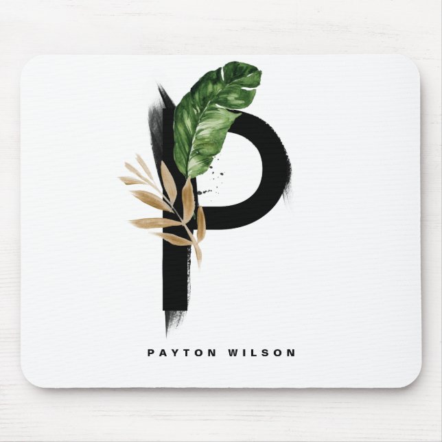 Boho Letter P Monogram Palm Leaves Tropical Mouse Mat (Front)