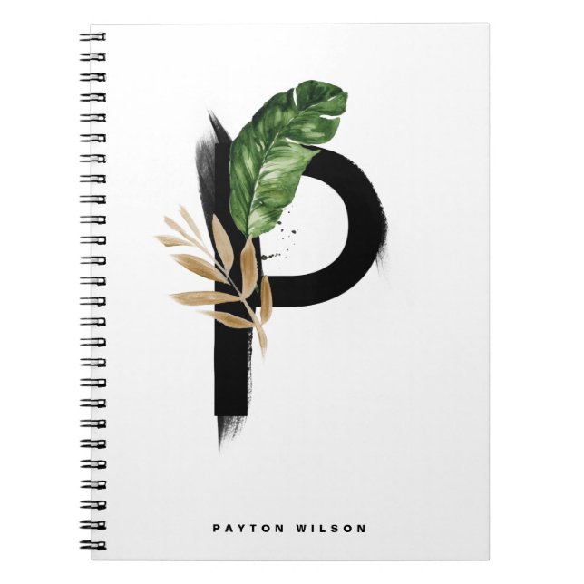 Boho Letter P Monogram Palm Leaves Tropical Notebook (Front)