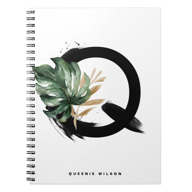 Boho Letter Q Monogram Tropical Monstera Leaf  Notebook (Front)